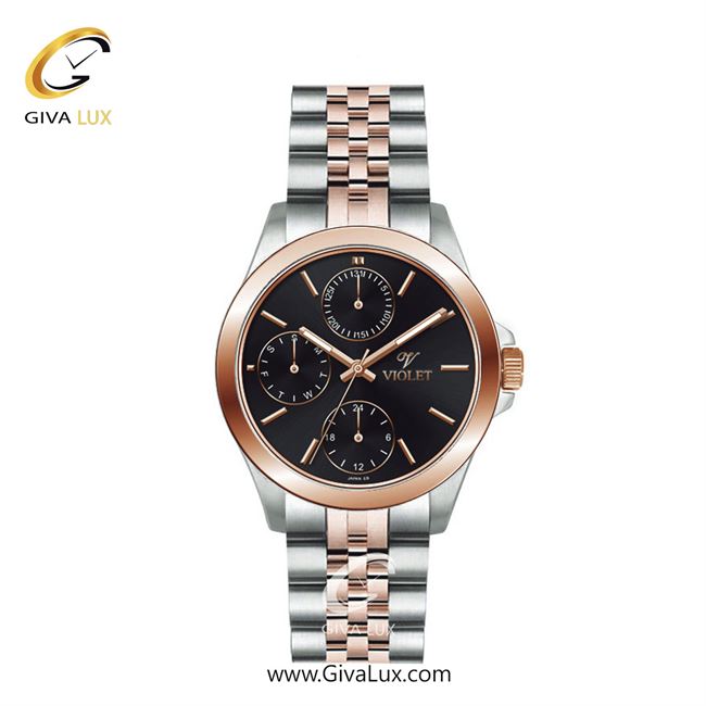 ساعت مچی اورجینال زنانه ویولت VIOLET سه موتوره فول تایم رزگلد-نقره ای | رزگلد-نقره ای| مشکی| کد رفرنس 0566/2